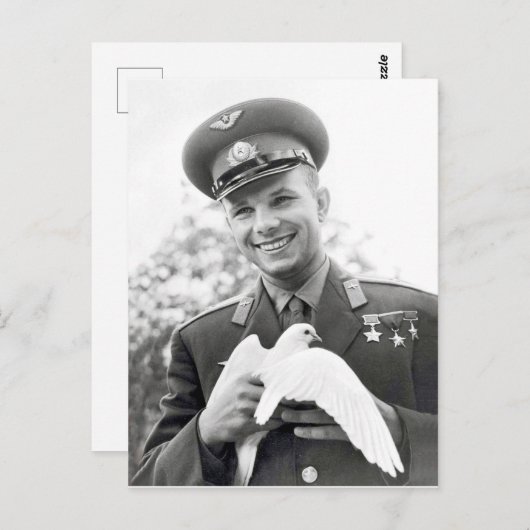 Yuri Gagarin met witte duif, symbool voor de vrede Briefkaart (Voorkant / Achterkant)