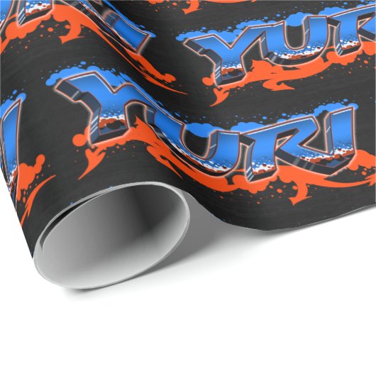 Yuri Vorname Name Graffiti blue orange Cadeaupapier (Rol Hoek)