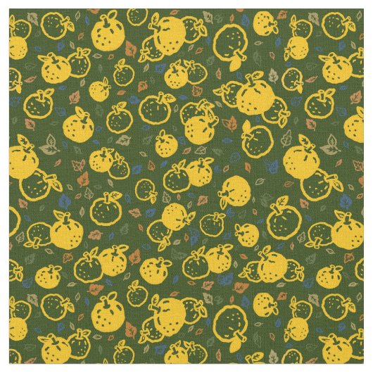 Yuzu Pattern (Olijfgroen) | Japanse herfst Stof (Close Up)
