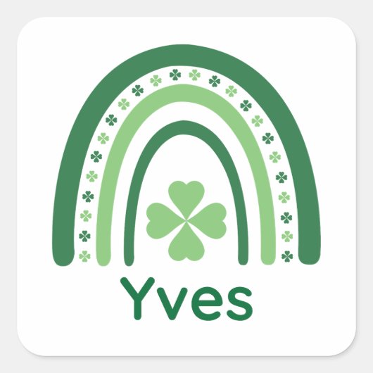 Yves Name Clover Boho Rainbow Vierkante Sticker (Voorkant)