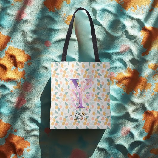 Yvette's Vibrant Blossoms - Boho Floral Monogram Y Tote Bag