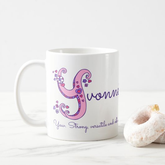 Yvonne-naam betekent gepersonaliseerde Y-monogram- Koffiemok (Met donut)