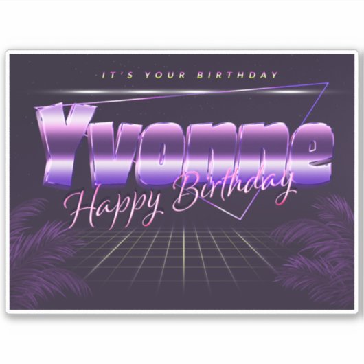 Yvonne Name Vorname lila retro Sticker Geburtstag (Voorkant)