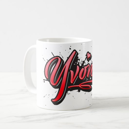 Yvonne red Heart Graffiti Tasse Kaffeetasse Koffiemok (Voorkant links)
