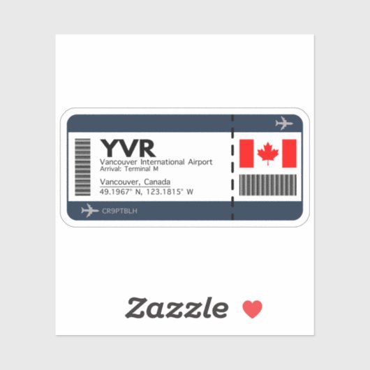 YVR Vancouver-boarding pass - Canada Ticket Sticker (Vel)