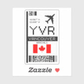 YVR Vancouver, Canada Airport Boarding Pass Sticker (Vel)
