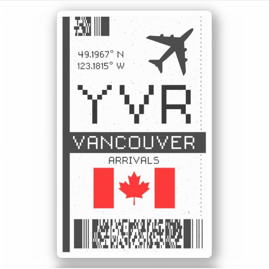 YVR Vancouver, Canada Airport Boarding Pass Sticker (Voorkant)
