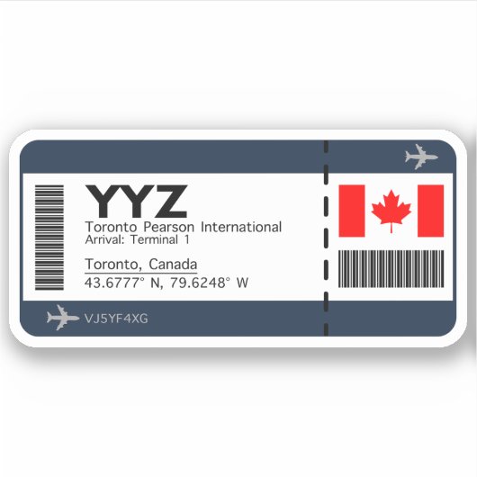 YYYZ Toronto Boarding Pass - Canada Ticket Sticker (Voorkant)