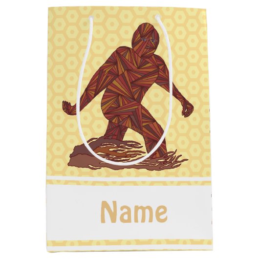 Z Bigfoot die Geel en Bruine Sasquatch lopen Medium Cadeauzakje (Voorkant)