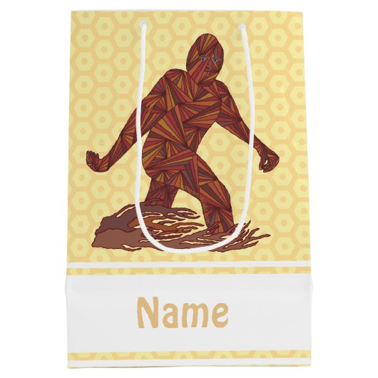 Z Bigfoot die Geel en Bruine Sasquatch lopen Medium Cadeauzakje (Achterkant)