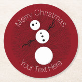 Z Black and White Snowman op Red Kerstfeestdag Ronde Kartonnen Onderzetter (Voorkant)