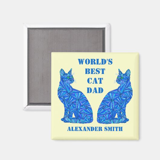 Z Blauw Abstract Zittende Kat Gek Kat Guy Kat Pap Magneet (Voorkant / Achterkant)