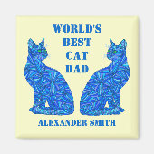 Z Blauw Abstract Zittende Kat Gek Kat Guy Kat Pap Magneet (Voorkant)