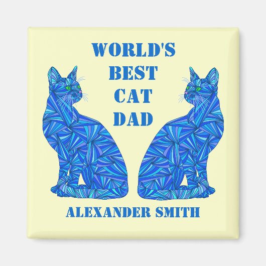 Z Blauw Abstract Zittende Kat Gek Kat Guy Kat Pap Magneet (Voorkant)