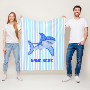 Z Blauw - Witte haaienkleurige strepen van Zee Fleece Deken