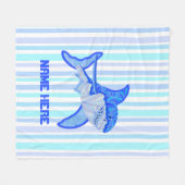 Z Blauw - Witte haaienkleurige strepen van Zee Fleece Deken (Voorkant (Horizontaal))