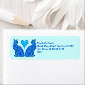 Z Blauwe Abstracte Katten en Hartkunst Etiket (Insitu)