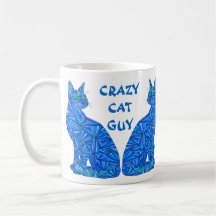 Z Blue Abstract Sitting Cat Crazy Cat Guy