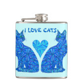 Z Blue Abstract Sitting Cat I Love Cat Lover Heupfles (Voorkant)