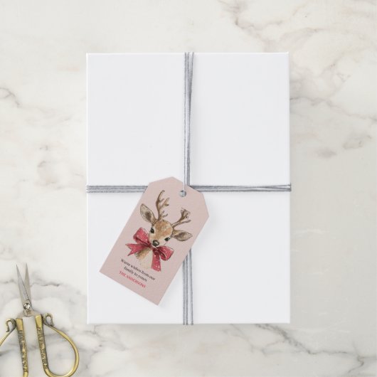 Z cute hert met rode strik | Roze Kerstmis Cadeaulabel (Met Touw)