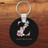Z Floral Monogram Name Letters Roze Agate Sleutelh Sleutelhanger (Voorkant)