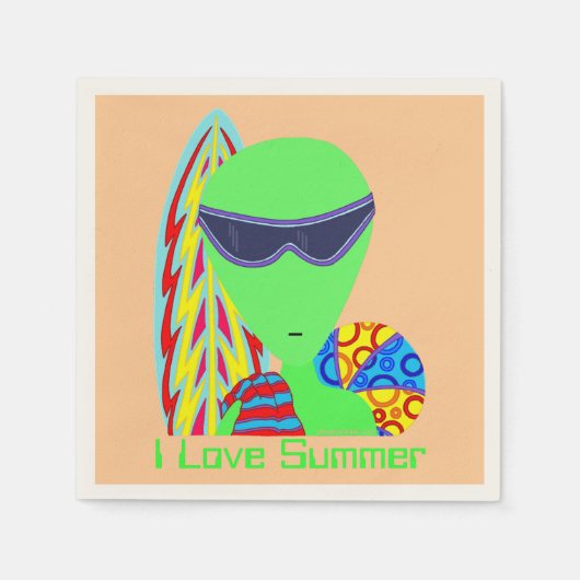 Z Fun LGM Alien Vacation I Love Summer Party Servet (Voorkant)