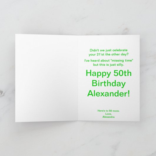 Z Funny 50th Birthday Geek Chic Missing Time Kaart (Binnen)