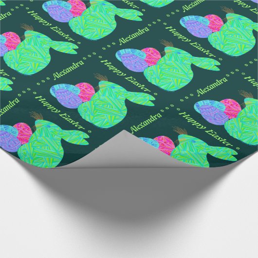 Z Gepersonaliseerde groene paasschil voor eieren Cadeaupapier (Hoek)