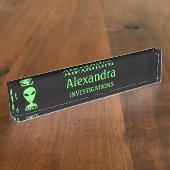 Z-glimlach! Happy Alien LGM Geek Humor Desk Sign Naambordje (Zijkant)