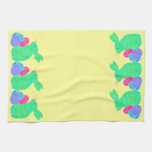 Z Green Easter Bunny Holiday Party Keukenhanddoek (Horizontaal)