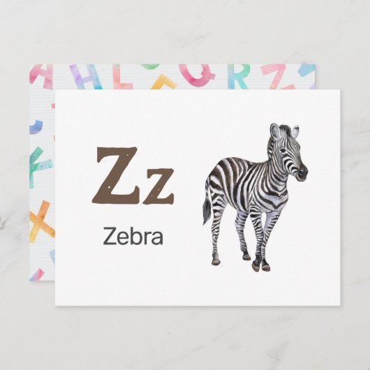 Z is voor Zebra - Alphabet Flash Kaart (Voorkant / Achterkant)