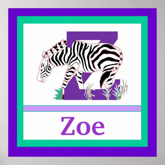 Z is voor Zebra en meisjesnaam Wall Art voor kinde Poster (Voorkant)