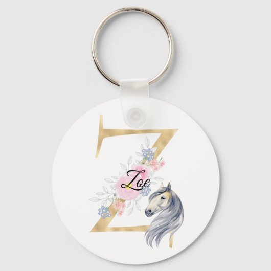 Z letter gepersonaliseerde naam monogram met paard sleutelhanger (Voorkant)
