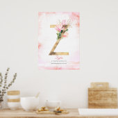 Z Letter Monogram Gouden Bladeren Roze Magnolia Bl Poster (Keuken)