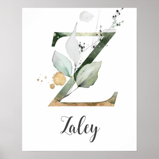 Z Letter Monogram Groen Kwekerij Naam Muur Print (Voorkant)