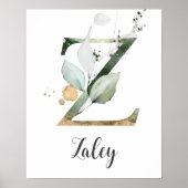 Z Letter Monogram Groene Nursery Naam Muurprint Poster (Voorkant)