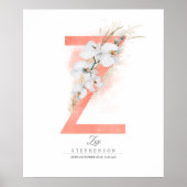 Z Letter Monogram Witte Orchideeën en Pampagras Poster (Voorkant)