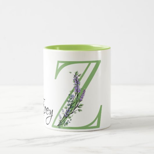 Z letter romantische waterverf Lavendel Eucalyptus Tweekleurige Koffiemok (Center)