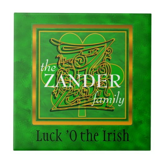 Z "Luck of the Irish" Family Custom Monogram Tegel Tegeltje (Voorkant)