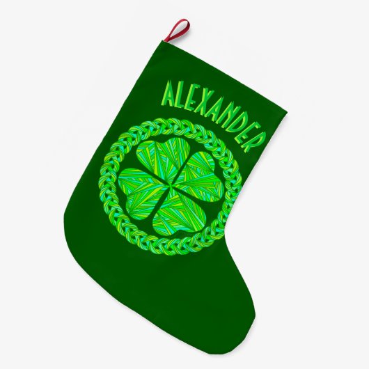 Z Lucky Celtic Shamrock Four Leaf Clover Green Grote Kerstsok (Voorkant (Hangend))