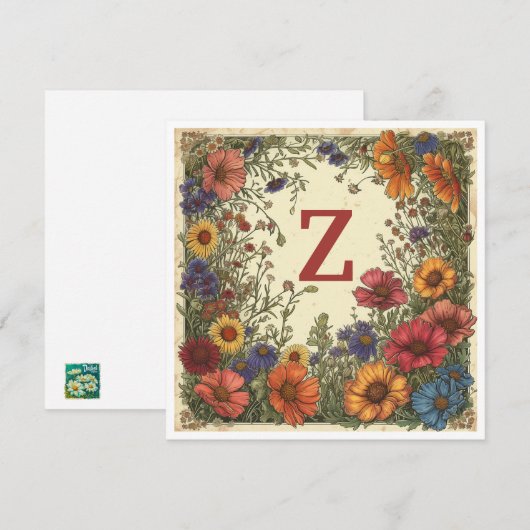 "Z" Milano Rood: Bloom & Monogram Feestdagenkaart (Voorkant / Achterkant)