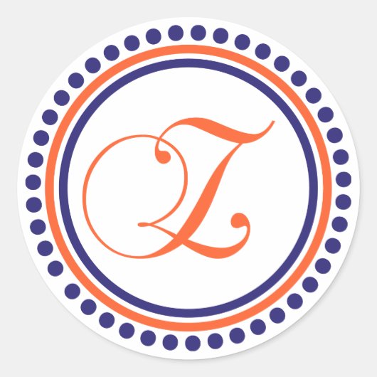Z-monogram (blauwe / Oranje puntcirkel) Ronde Sticker (Voorkant)