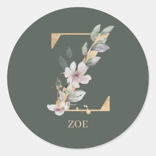 Z Monogram Floral Aangepast Ronde Sticker (Voorkant)