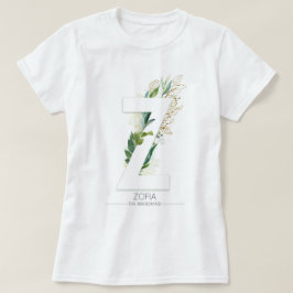 Z Monogram Gold Greenery Leaves Elegant T-shirt