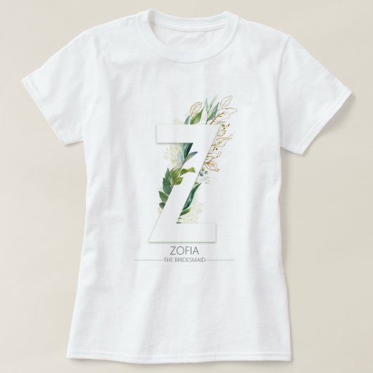 Z Monogram Gold Greenery Leaves Elegant T-shirt (Design voorkant)
