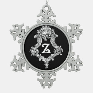 Z Monogram Initiaal Tin Sneeuwvlok Ornament