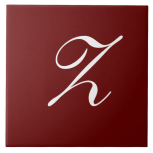 Z Monogram Initiaal Wit op Donkerrood Tegeltje