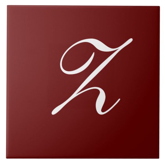 Z Monogram Initiaal Wit op Donkerrood Tegeltje (Voorkant)