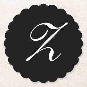 Z Monogram Initiaal Wit op Zwart Kartonnen Onderzetters