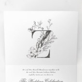 'Z' Monogram mooi geborsteld Floral Wedding Drieluik Uitnodiging (Binnenzijde eerst)